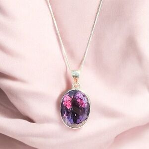 Large Oval Amethyst Sterling Silver Necklace